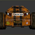 Orange Off Road Modified Car With Large Wheels Black Stripes And Futuristic Design