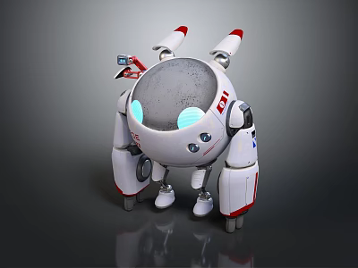 Smart Robot With Gray Head White Body Red Ears Blue Glowing Eyes And Cute Design 3d model