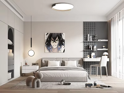 Modern Kids Bedroom With Art And Cozy Furniture 3d model