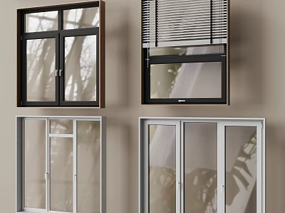 Casement Windows With Various Designs Wooden Metal Frames And Blinds For Home 3d model