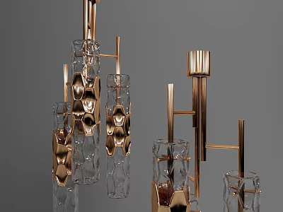 Modern Gold Metal Chandelier With Transparent Glass Geometric Design Elements 3d model