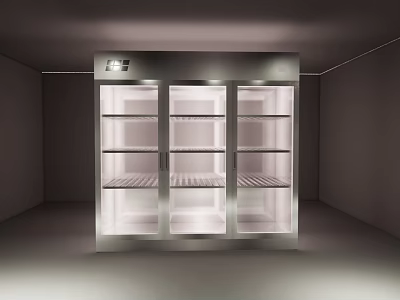 Modern Display Cabinet Shelving With Glass Doors Multiple Shelves Metal Frame And Illuminated Design 3d model