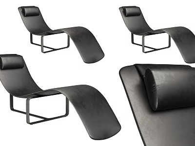 Modern Black Leather Chaise Lounge With Sleek Metal Frame Design 3d model