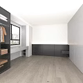 Modern Clean Interior Space With White Cabinets Window Workbench And Dark Wooden Floor