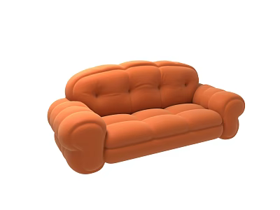 Orange Modern Sectional Sofa With Rounded Arms And Button Tufted Design 3d model