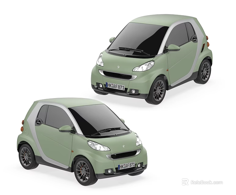 Two Light Green Small Cars With Compact Design And Black Wheels 3d model 