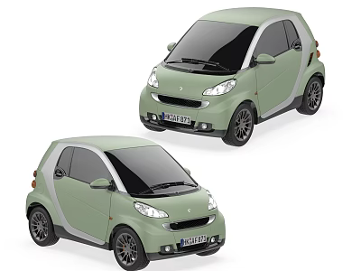 Two Light Green Small Cars With Compact Design And Black Wheels 3d model