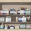 Organized Bookshelf Featuring Books Magazines Colorful Binders And Small Decor Items