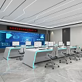 Modern Monitoring Room With Large Screen Display Multiple Computer Monitors And LED Strip Lighting