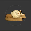 Brown Leather Platform Slippers With Faux Fur Trim And Soft Comfortable Sole