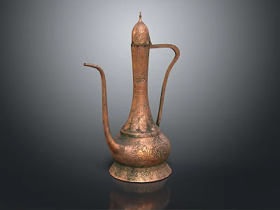 Traditional Copper Teapot with Engraved Patterns Long Spout and Curved Handle Design 3d model