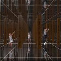 Amusement Park Mirror Maze Featuring Wooden Signs And People Exploring Fun Activity