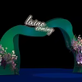 Green Event Gateway Arch With Purple Pink Floral Decorations And Lixiao Coming Lettering