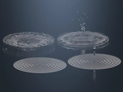 Water Droplets Creating Circular Ripples On Glass Plates With Reflections 3d model