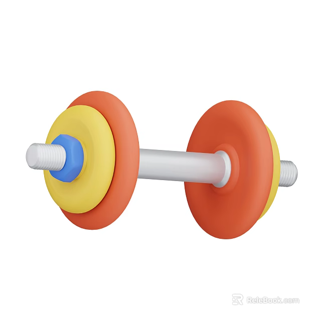 Colorful Dumbbell Sports Equipment With Orange Yellow Blue Weight Plates And Metal Bar 3d model 