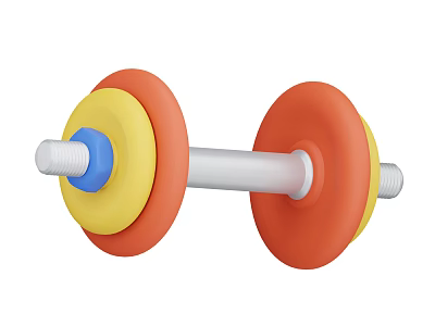 Colorful Dumbbell Sports Equipment With Orange Yellow Blue Weight Plates And Metal Bar 3d model