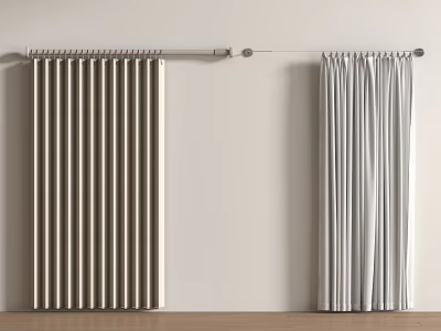 Modern Interior Curtains With Beige And White Fabric On Wall Mounted Rod 3d model
