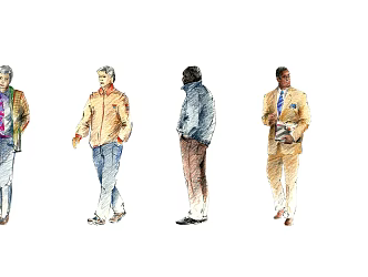 Modern hand-painted style business men 3d model