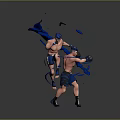 Game Movie Characters Muscular Male Fighters Blue Helmets Dynamic Action Poses With Blue Liquid Splashes