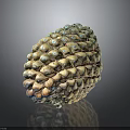 Vibrant Pine Cone with Yellow and Blue Accents and Scaly Texture on Black Background