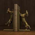 Golden Dog Shaped Bookends For Home Decor With Wooden Background And Book Support