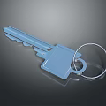 Blue Key With Sleek Metallic Finish And Key Ring On Gray Background 3d model