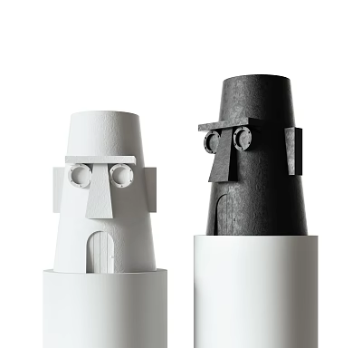 Abstract Geometric Face Sculptures In White And Black With Circular Eyes Square Nose 3d model