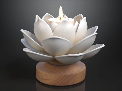 Elegant Sofa Coffee Table Set with White Lotus Candle on Wooden Base 3d model