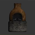 Traditional Clay Stove With Stone Base Structure And Burning Charcoal Inside