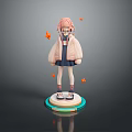 Child With Pink Hair Pink Coat And Blue Dress On Orange Elements Base