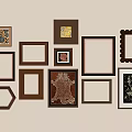 Decorative Picture Frames In Various Shapes And Styles On Wall 3d model