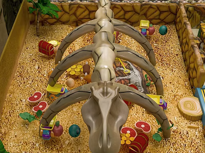 Dinosaur Themed Playground with Skeleton Structure Colorful Toys Sandy Ground and Plant Decorations 3d model