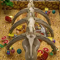 Dinosaur Themed Playground with Skeleton Structure Colorful Toys Sandy Ground and Plant Decorations