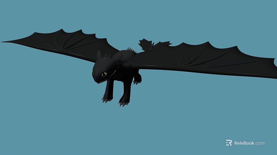 Black Dragon Game And Movie Character With Large Wings Flying In Blue Sky 3d model 