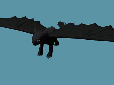 Black Dragon Game And Movie Character With Large Wings Flying In Blue Sky 3d model