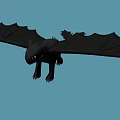 Black Dragon Game And Movie Character With Large Wings Flying In Blue Sky