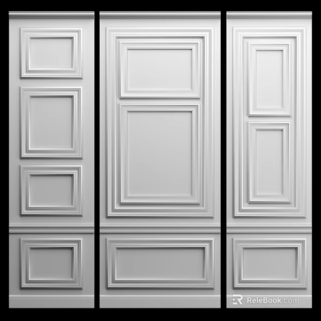 White Wainscoting Interior Decor With Different Panel Designs For Home Walls 3d model