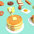 Fresh Breakfast Food Selection Including Pancakes Waffles Croissant Donut And Egg