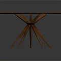 Round Wooden Table With Purple Surface And Three Metal Legs Design