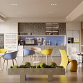 Modern Open Break Room Interior With Colorful Chairs Coffee Machine And Green Plants
