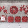 Red Traditional Chinese Wall Decor with Plum Blossoms Bamboo and Fu Character Designs