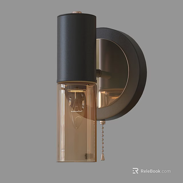 Modern Black Metal Wall Light With Clear Glass Shade And Chain Switch 3d model 