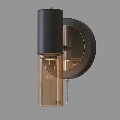 Modern Black Metal Wall Light With Clear Glass Shade And Chain Switch 3d model