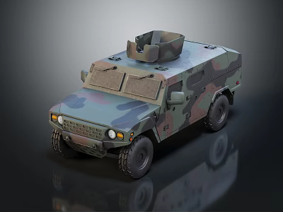 Camouflaged Military Vehicle With Armored Body And Roof Hatch For Tactical Use 3d model