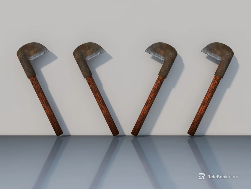Four Wooden Swing Doors Arranged in White Background with Reflective Floor Surface 3d model 