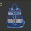Stylish Bucket Bag With White Navy Orange Stripes Leather Handle And Drawstring Closure