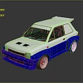 Blue And White Sporty Modified Car With Rear Spoiler And Silver Wheels