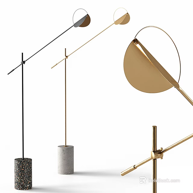 Modern Contemporary Floor Lamps With Brass Metal Frame Concrete Base And Circular Shades 3d model 