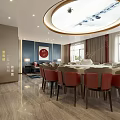 Elegant Modern Private Dining Room With Round Table Chairs And Lounge Area 3d model