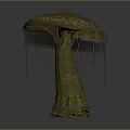 Glowing Mushroom Like Plant With Blue Bioluminescent Dripping Cap And Striped Stem